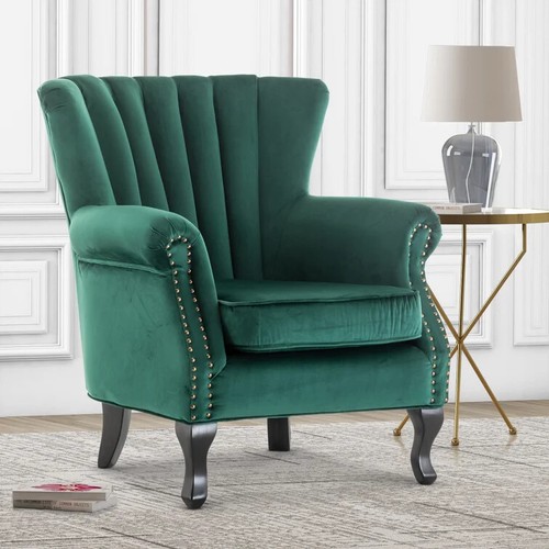 Scalloped back velvet armchair - scalloped,