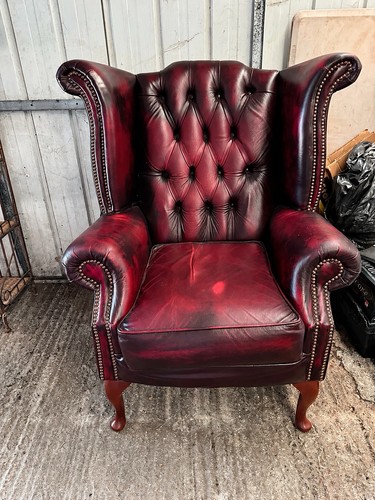 Antique red leather queen anne - leather,